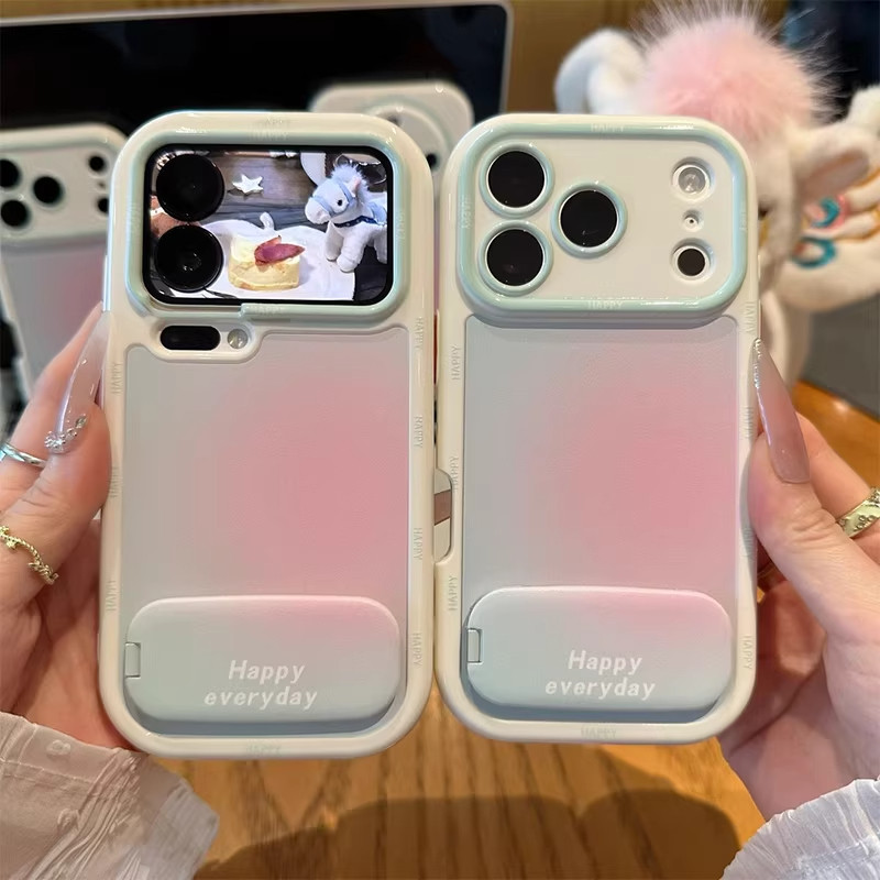 适用苹果oppo华为荣耀vivo小米手机壳17promax新款高级感小众粉晕染渐变支架外壳mate80女简约ins巨好看外壳