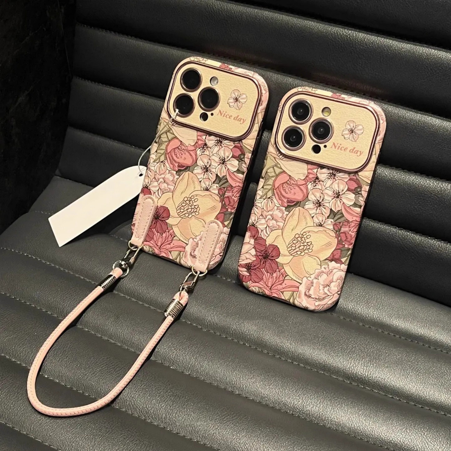 全包大视窗软皮质花朵手提适用苹果16promax手机壳14plus新款2026网红爆款保护套15pro女ins风小众不撞款外壳