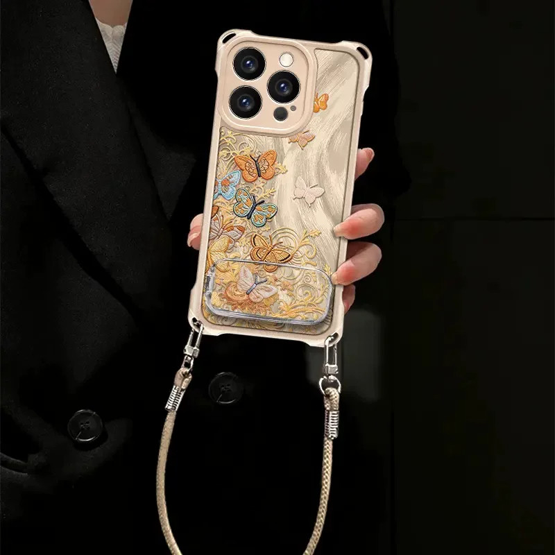 适用苹果17promax手机壳新款iPhone16pro韩系高级感小众ins风保护套15/13独特超好看14plus四角挂绳羽纱外壳