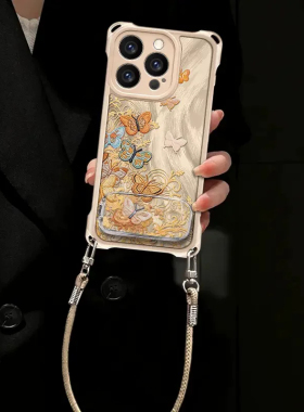 适用苹果17promax手机壳新款iPhone16pro韩系高级感小众ins风保护套15/13独特超好看14plus四角挂绳羽纱外壳