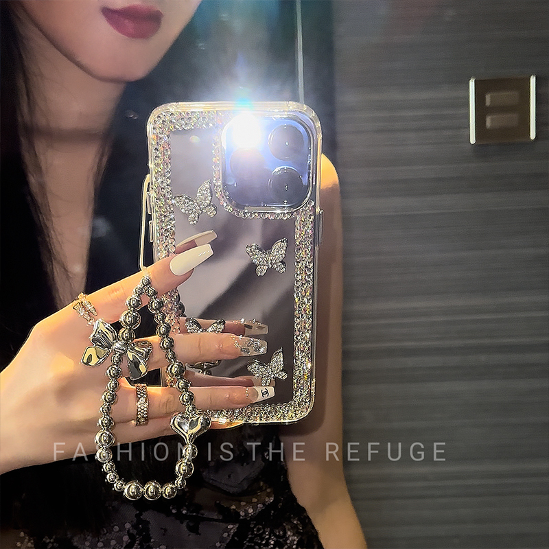 韩版补妆镜带挂绳超好看适用苹果15手机壳新款2024女款高级感iphone14promax小众高级感13pro夏天爆款12外壳