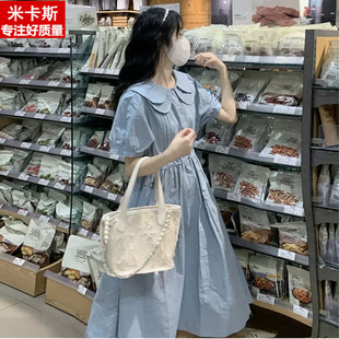 胖女童娃娃领连衣裙大童森系夏装新款初中生甜美过膝泡泡袖长裙子