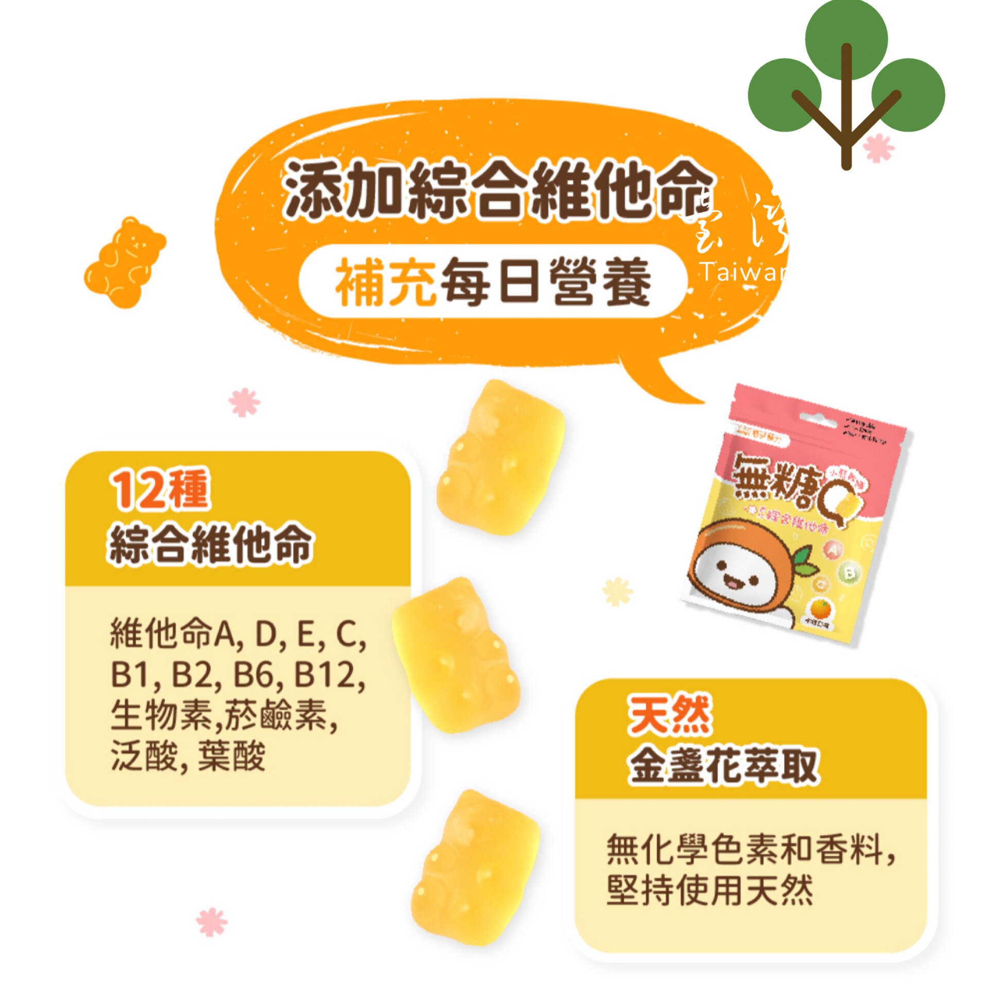 台湾正品直邮￼￼悠活原力小悠活无糖Q小熊软糖-综合维他命x6