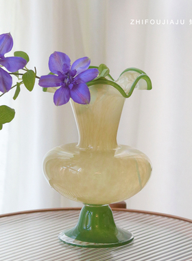 中古芬顿花瓶琉璃客厅摆件高级感花器水养鲜花轻奢法式浪漫装饰品
