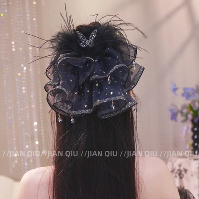 超仙羽毛金箔镶钻蝴蝶蓬松抓夹