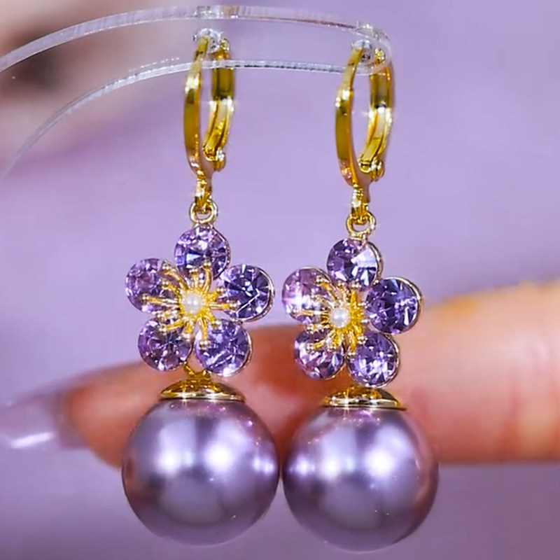 时尚气质贵气紫色花朵珠珠耳扣新款高级感小众精致轻奢华耳环耳饰,饰品/流行首饰/时尚饰品新,耳环,淘宝优惠券,粉丝福利购,淘宝优惠卷
