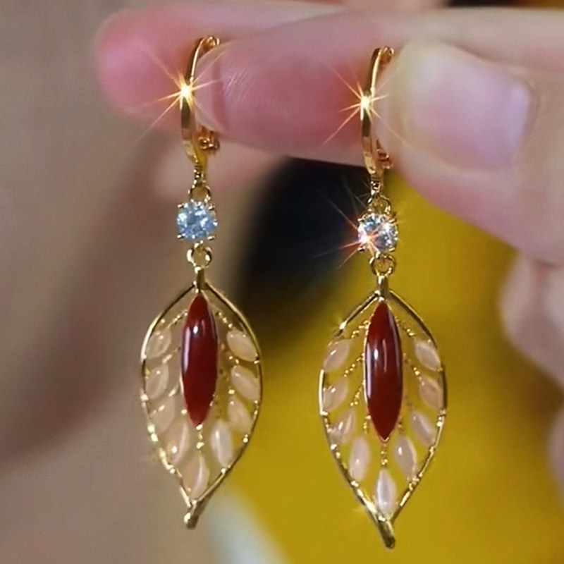 时尚红色金枝玉叶复古耳扣新款S925纯银针高级感港风轻奢耳环耳饰,饰品/流行首饰/时尚饰品新,耳环,淘宝优惠券,粉丝福利购,淘宝优惠卷