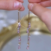 时尚 气质猫眼石冰花水晶耳环S925纯银针紫光女王耳线水滴轻奢耳饰