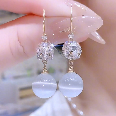 新中式高级感猫眼石镶钻耳环