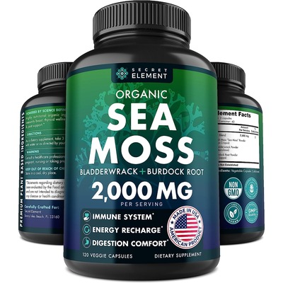 美国代购Organic Sea Moss Capsules Burdock Root Irish Moss