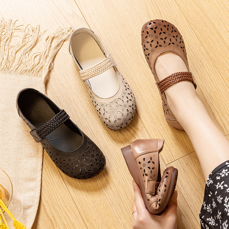 头层牛皮妈妈鞋成人送给礼物