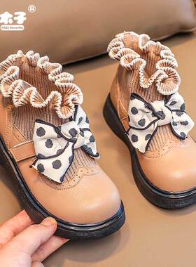 224152女童靴子秋季软底真皮中大童短靴公主马丁靴儿童女宝宝