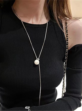 珍珠长款项链毛衣链抽拉可调节女