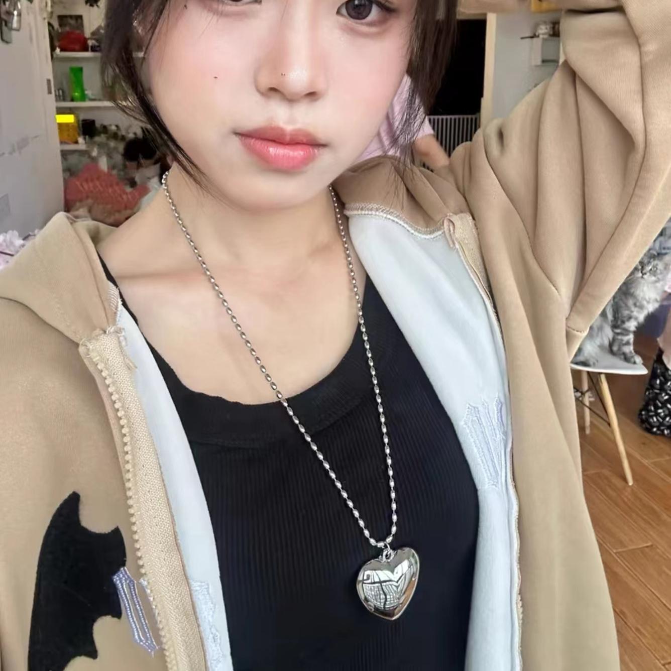 韩国东大门向日葵银色爱心项链女