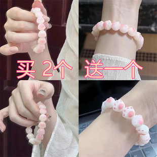 粉猫爪猫咪菩提根手链女白玉菩提子绕指柔学生手持仿菩提儿童手串