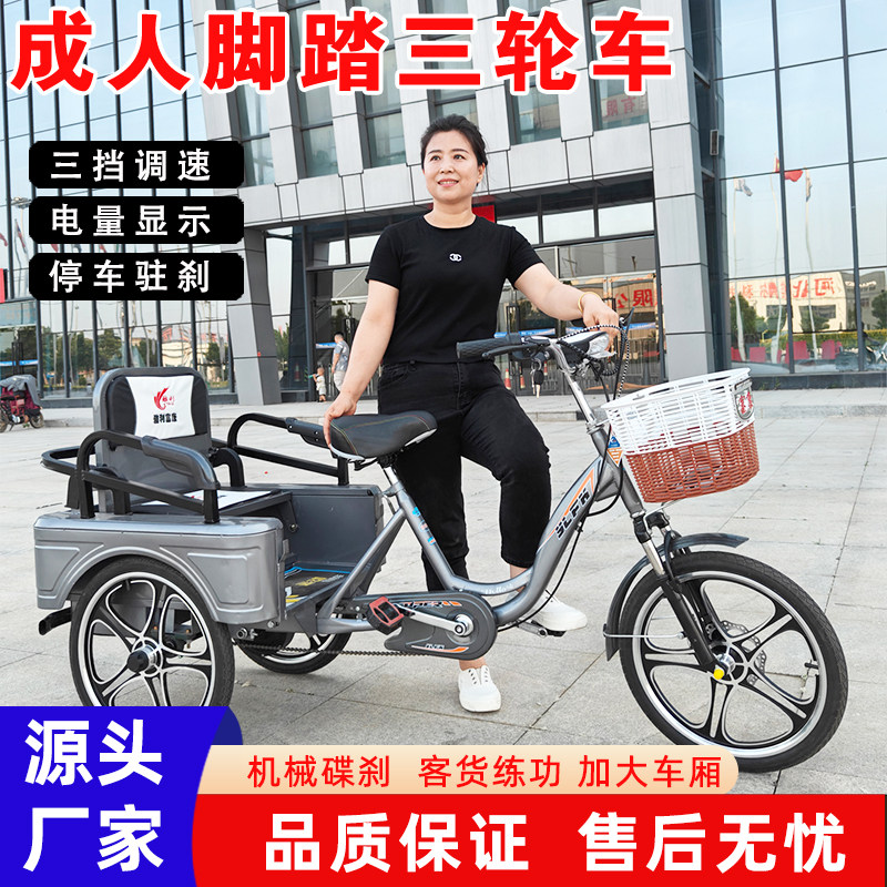 老年电动三轮车载人接送孩子碟刹成人助力脚踏车买菜遛弯客货两用