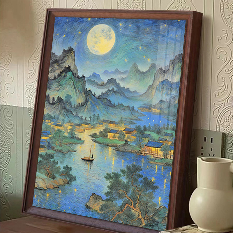 东方美学国画山水钻石画满钻客厅玄关星空贴钻十字绣2024新款带框