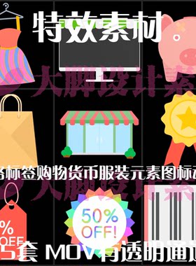 AE/PR特效素材价格标签购物货币服装元素图标动画视频素材有通道