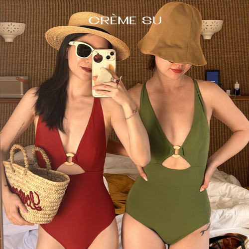 CremeSu法式连体泳衣显瘦遮肉