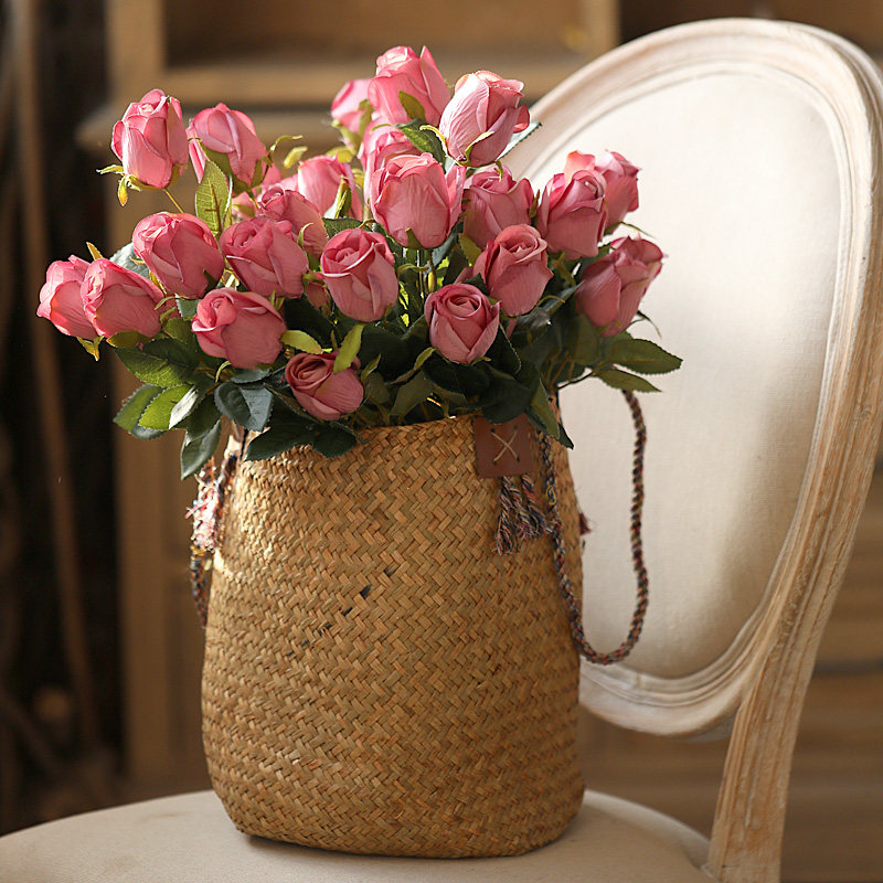 九头油画仿真玫瑰花客厅装饰花摆设假花仿真花套装花艺电视柜摆件