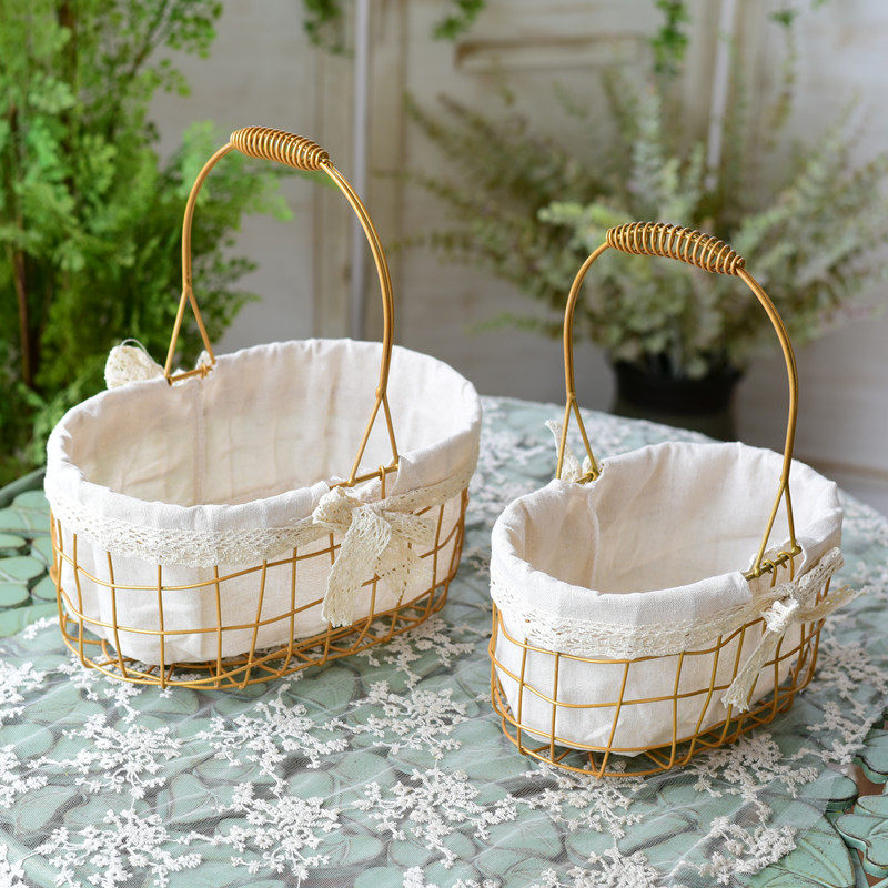 北欧编织铁艺花篮客厅装饰藤编手工篮子手提花篮装饰花盆摆件吊篮