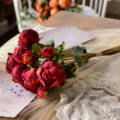 复古高仿焦边玫瑰花拍照道具客厅装 饰花轻奢餐桌橱窗假花干花摆件