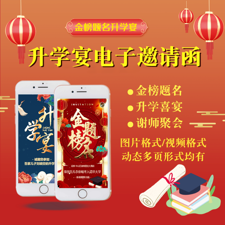 升学宴电子请柬中高考金榜题名邀请函答谢老师学子宴请帖H5电子版