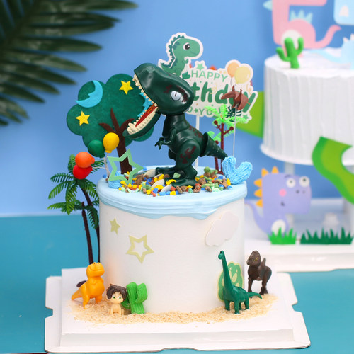 绿色恐龙卡通男孩蛋糕儿童霸王龙