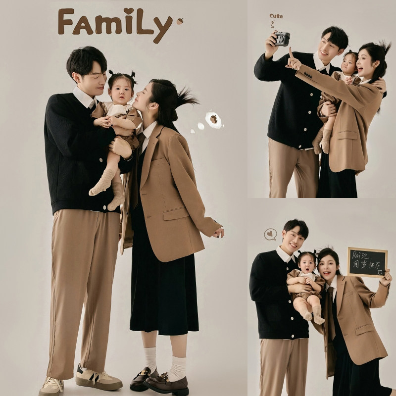 一家三口四口婴儿百天周岁亲子装