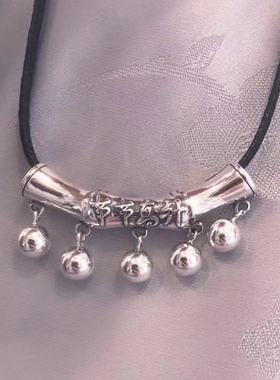 925纯银饰品配件自然民族特色复古竹子节节高升铃铛弯管项链挂件