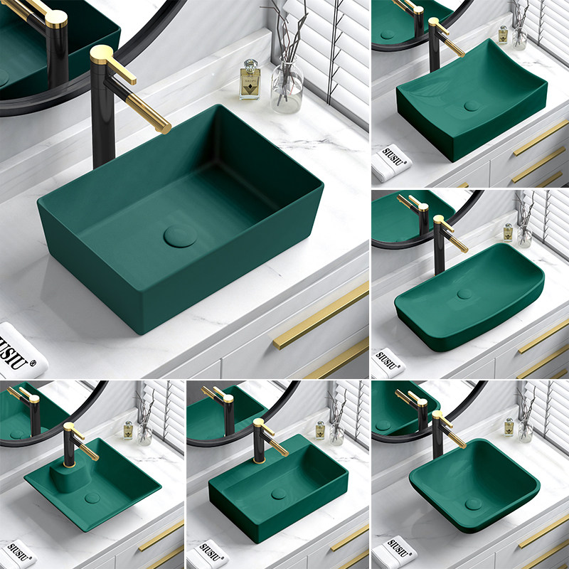 墨绿色方形陶瓷台上盆洗脸盆圆形台盆家用面盆小尺寸阳台洗手盆,家装主材,台上盆,淘宝优惠券,粉丝福利购,淘宝优惠卷