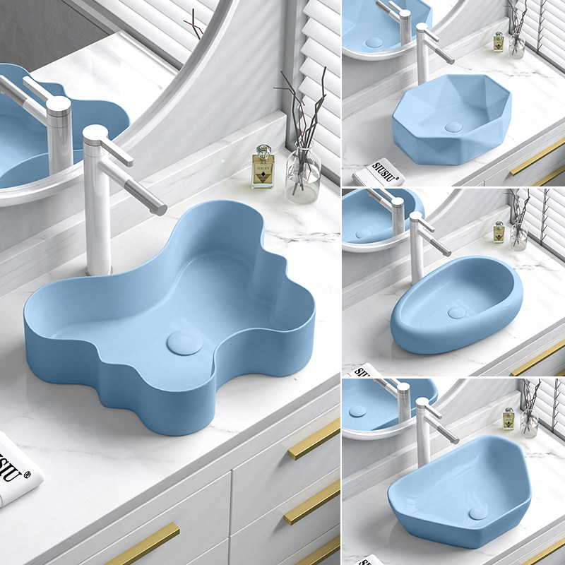 蓝色设计款创意台上盆艺术盆洗脸盆异形台盆面盆卫生间个性洗手盆,家装主材,台上盆,淘宝优惠券,粉丝福利购,淘宝优惠卷