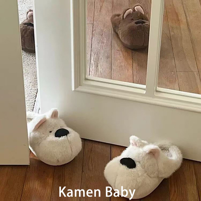 卡通小狗毛绒棉拖鞋女冬季家居室内保暖毛拖鞋可外穿厚底防滑可爱