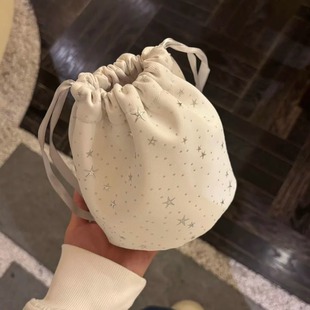 ins风星星化妆包女外出便携帆布束口袋化妆品收纳包拍立得相机包