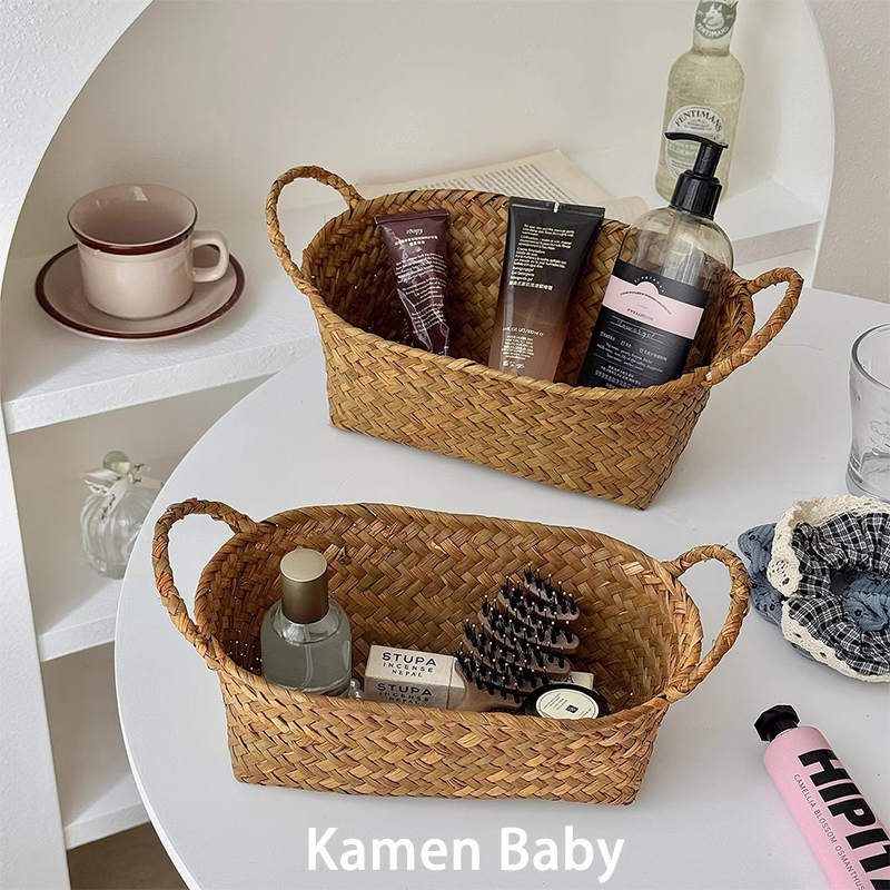 ins风复古编织收纳筐家用客厅桌