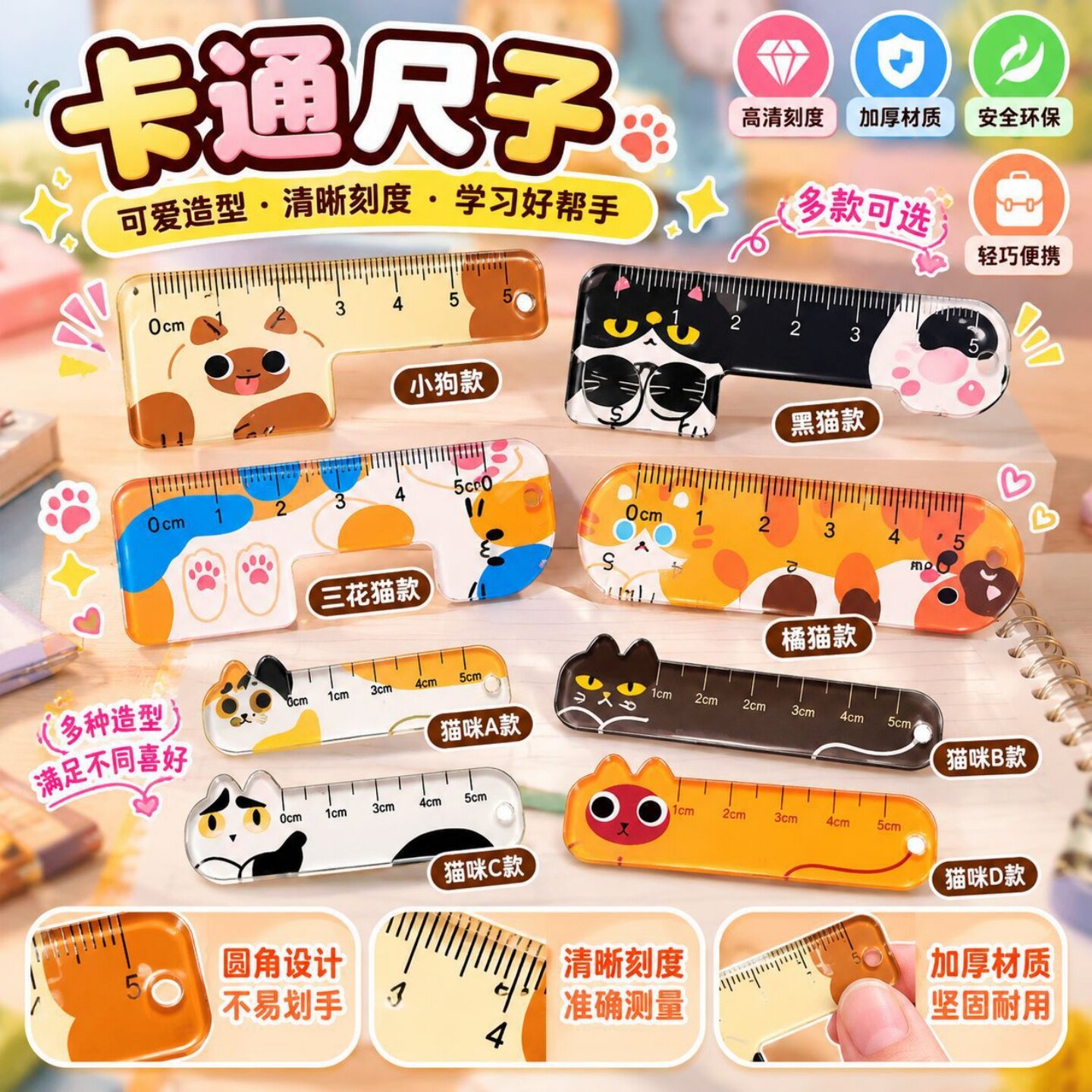 儿童开学奖励迷你掌心尺文具