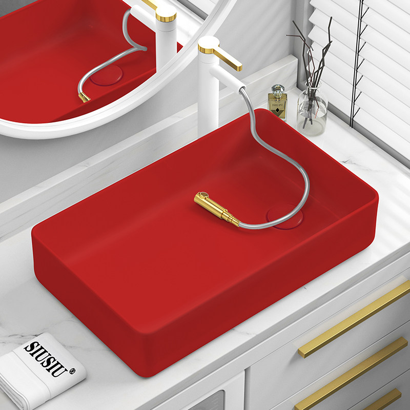 红色洗衣机柜侧下水洗手盆