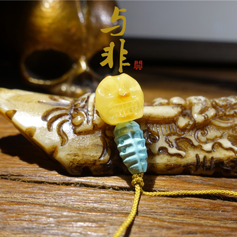 与非先生 复刻藏传 藏式手工复古 尸陀林主 蜜蜡 绿松石 佛头三通