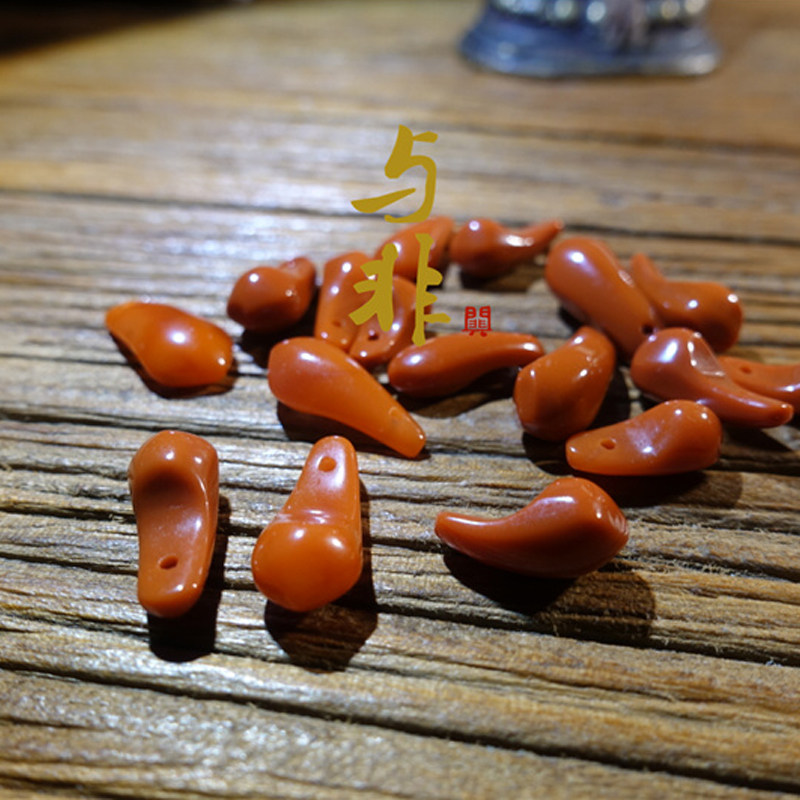 与非先生 天然南红玛瑙 满肉纯手工藏式鹿牙型卡子佛珠手串配饰