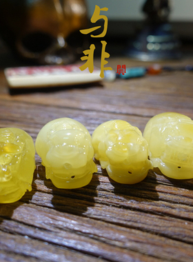 diy原矿蜜蜡鸡油黄招财貔貅隔珠