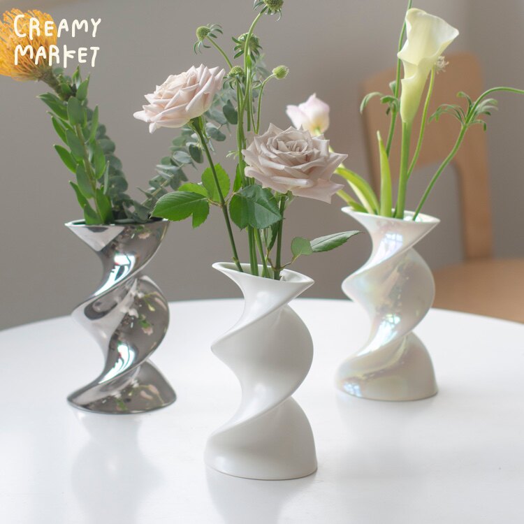 Creamy Market奶油陶瓷花瓶宅寂风桌面摆件客厅插花现代简约装饰图片