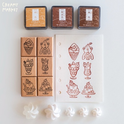 CreamyMarket一朵奶油原创奶油女孩夏日甜品系列木质印章手账