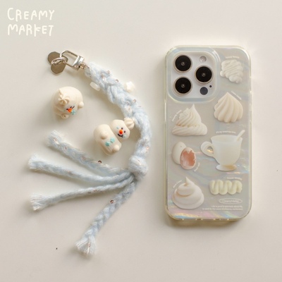 CreamyMarket一朵奶油可爱雪人手工编织手机挂绳腕绳防丢便携包挂