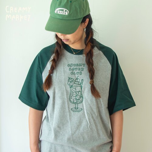 CreamyMarket一朵奶油原创奶油小人短袖插肩卫衣春秋棒球衫