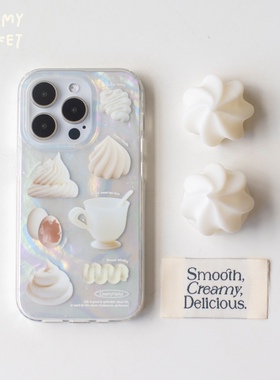 CreamyMarket一朵奶油原创双层亮面IMD大孔保护硅胶软壳贝壳少女可爱手机保护壳