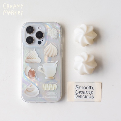 CreamyMarket一朵奶油原创双层亮面IMD大孔保护硅胶软壳贝壳少女可爱手机保护壳
