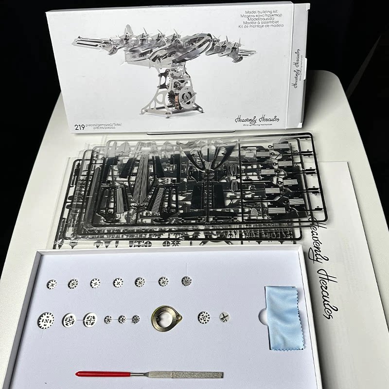 成人高难度机械轰炸机发条可动力齿轮3d立体金属拼图DIY拼装模型