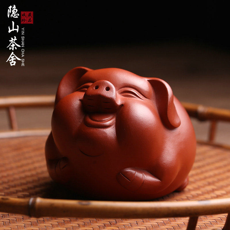 宜兴原矿紫砂茶宠摆件招财福猪名家张海玲纯全手工茶玩精品可养