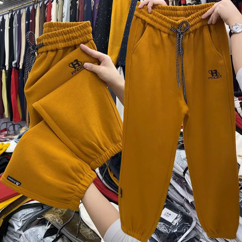 欧货早春休闲运动裤女士高腰抽绳洋气刺绣百搭显瘦直筒束脚哈伦裤 - 美美欧货潮装出品