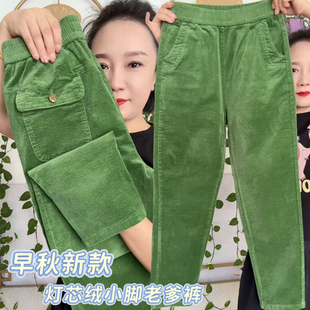 加厚保暖高腰洋气显瘦直筒小脚哈伦裤 女大码 灯芯绒休闲裤 春秋新款